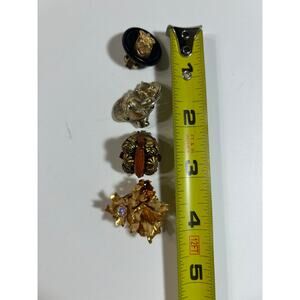 Vintage Single Clip Earrings Lot Gold Tone Floral Enamel Crest Rhinestone Mixed